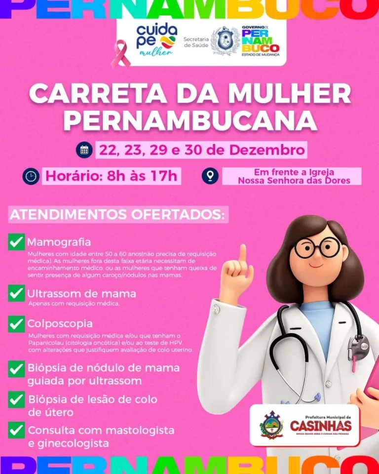 Casinhas Recebe Carreta da Mulher Pernambucana com Atendimentos Gratuitos de Saúde Feminina