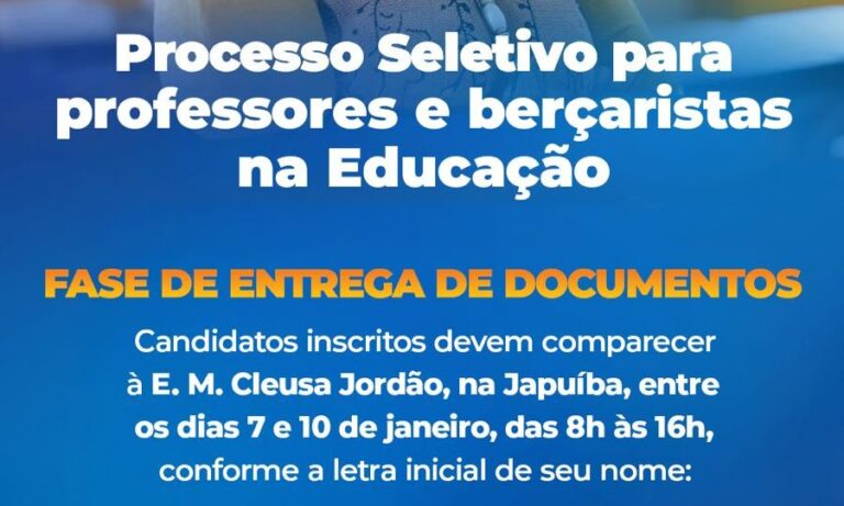 Entrega de Documentos do Processo Seletivo de Educação: Nova Organização Alfabética Entrega de Documentos do Processo Seletivo de Educação: Nova Organização Alfabética