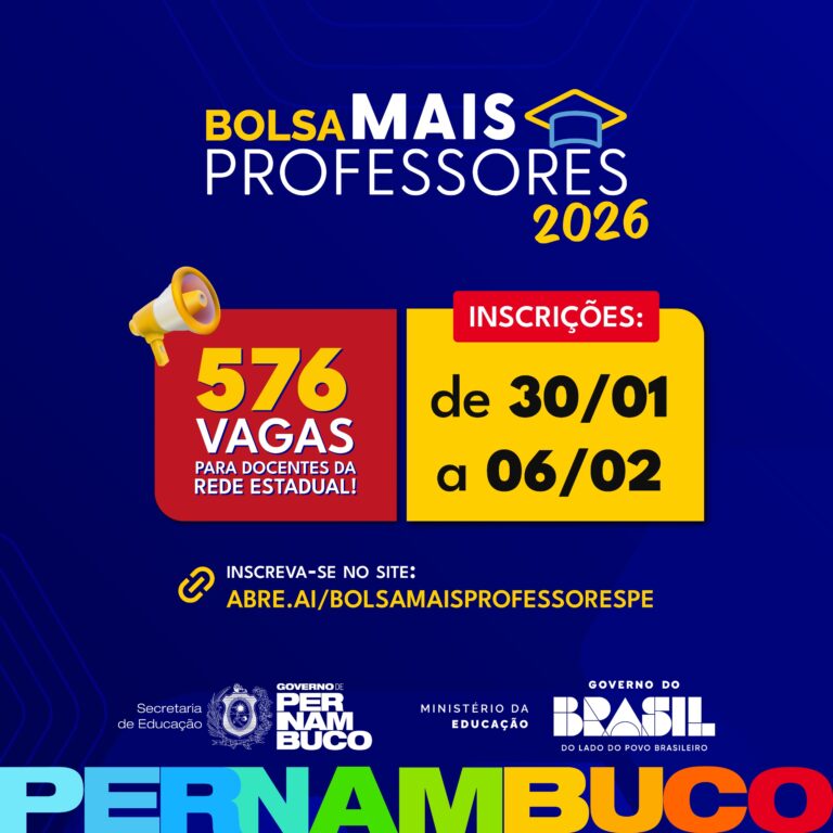 Inscrições Abertas para 576 Bolsas do Programa Mais Professores em Pernambuco Inscrições Abertas para 576 Bolsas do Programa Mais Professores em Pernambuco