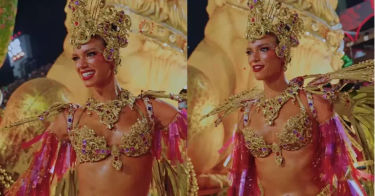 Alane Dias brilha na Sapucaí com fantasia sustentável de garrafa PET Alane Dias brilha na Sapucaí com fantasia sustentável de garrafa PET