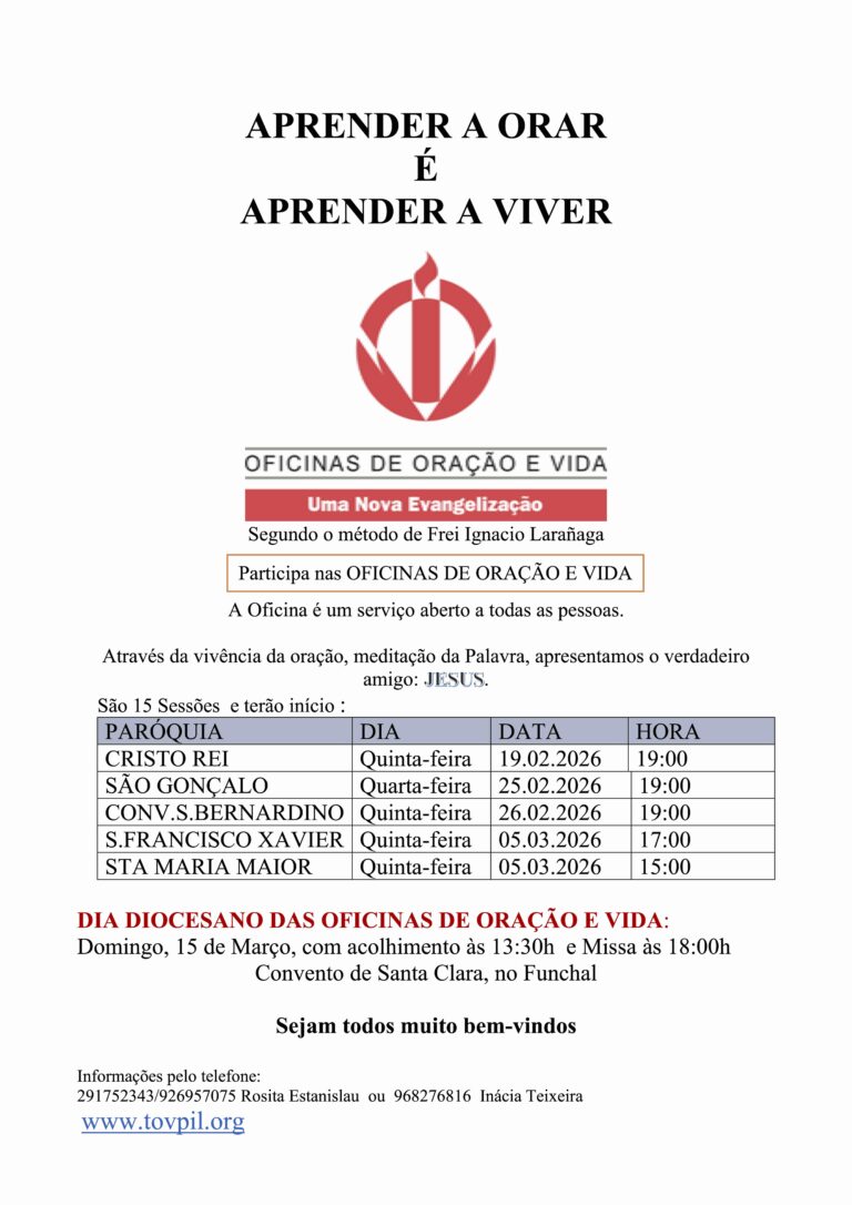 Oficinas de Oração e Vida: Ciclo de Encontros Começa em Fevereiro e Evento Especial em Março Oficinas de Oração e Vida: Ciclo de Encontros Começa em Fevereiro e Evento Especial em Março
