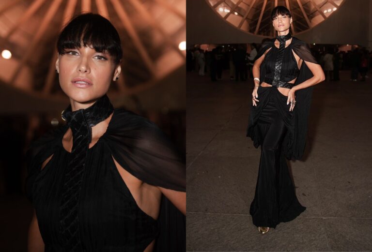 Débora Nascimento Brilha com Look Recortado na Grande Final do Rio Fashion Week