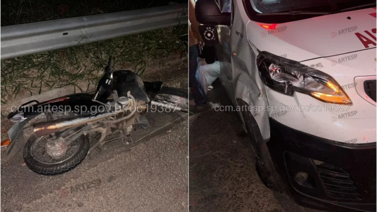 Motociclista fica ferido após colisão com ambulância em Flórida Paulista